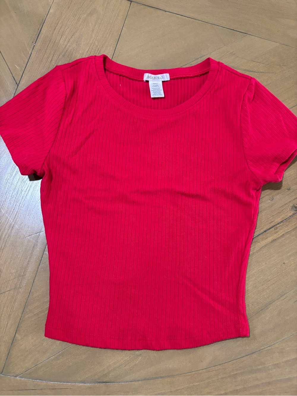 Bozzolo Red Ribbed Short Sleeve Scoop Neck Tee